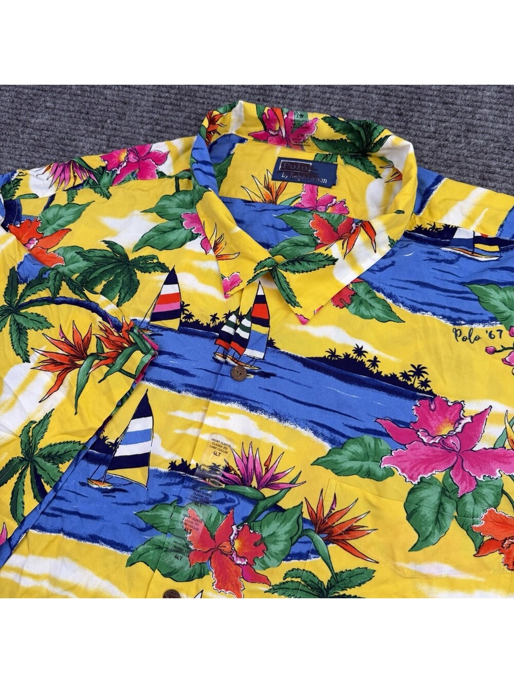 Polo Ralph Lauren Mens 4LT Camp Shirt Classic Fit Tropical Sailboat NWOT $168